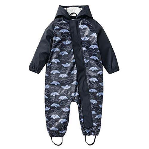 Natashas Kinder Einteiliger Regenmantel wasserdichte Overall Regenjacke Mädchen Jungen Regenkleidung Softshelljacke Regenponcho mit Kapuze (Blaue Blume, 74/80) von Natashas