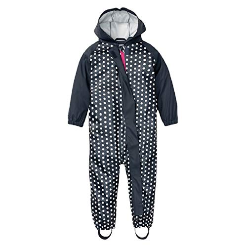 Natashas Kinder Einteiliger Regenmantel wasserdichte Overall Regenjacke Mädchen Jungen Regenkleidung Softshelljacke Regenponcho mit Kapuze (Weißer Punkt, 74/80) von Natashas