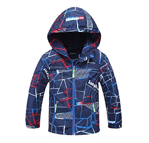 Natashas Kinder Junge Winterjacke Wasserdicht Jacke Übergangsjacke Fleecefütterung Warm Winddicht Atmungsaktiv Wanderjacke Softshelljacke Outdoorjacke mit Kapuze (Dunkelblau, M/Höhe 120cm) von Natashas