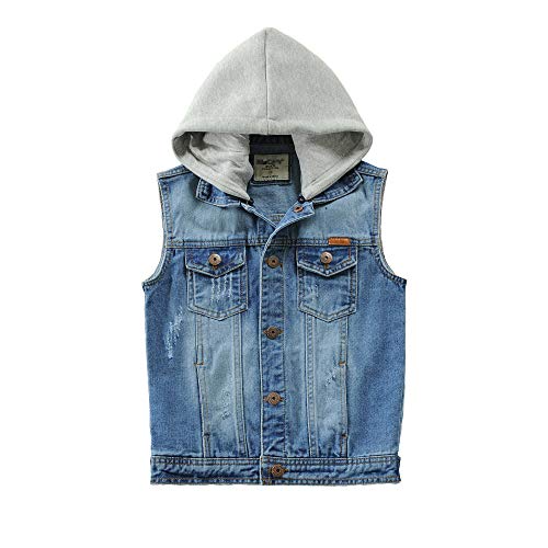 Natashas Kinder Jungen Jean Weste Mit Kapuze Jeansjacke Mit Tasten Jean Mantel Denim Tops Kleidung Frühling Herbst Casual Outwear (116/122) von Natashas