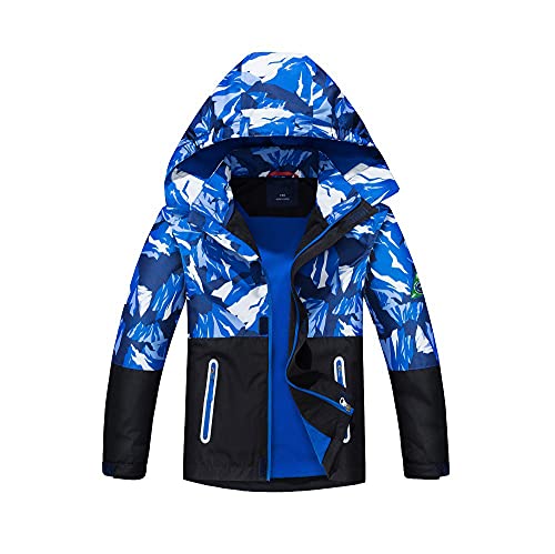 Natashas Kinder Jungen Wasserdicht Jacke Übergangsjacke Fleecefütterung Warm Atmungsaktiv Winddicht Regenjacke Wanderjacke Outdoorjacke mit Kapuze (Blau, 116/122) von Natashas