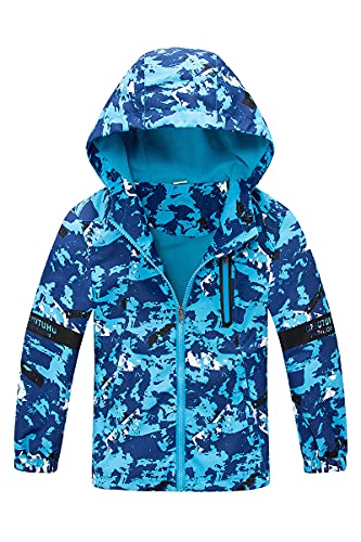 Natashas Kinder Jungen Wasserdicht Jacke Übergangsjacke Fleecefütterung Warm Atmungsaktiv Winddicht Wanderjacke Regenmantel Outdoorjacke mit Kapuze (Blau, 134/140) von Natashas