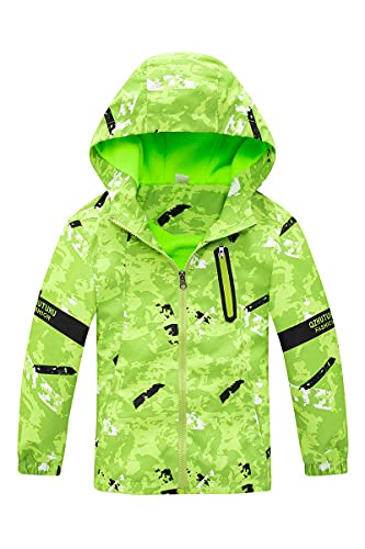 Natashas Kinder Jungen Wasserdicht Jacke Übergangsjacke Fleecefütterung Warm Atmungsaktiv Winddicht Wanderjacke Regenmantel Outdoorjacke mit Kapuze (Grün, 116/122) von Natashas