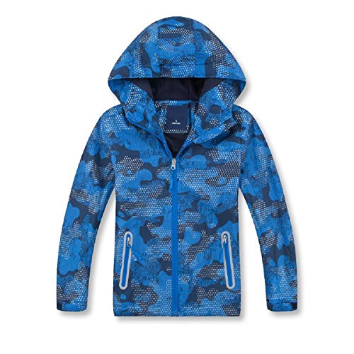 Natashas Kinder Jungen Wasserdicht Jacke Übergangsjacke Fleecefütterung Warm Atmungsaktiv Winddicht Wanderjacke Softshelljacke Outdoorjacke mit Kapuze (Blau, 110/116) von Natashas