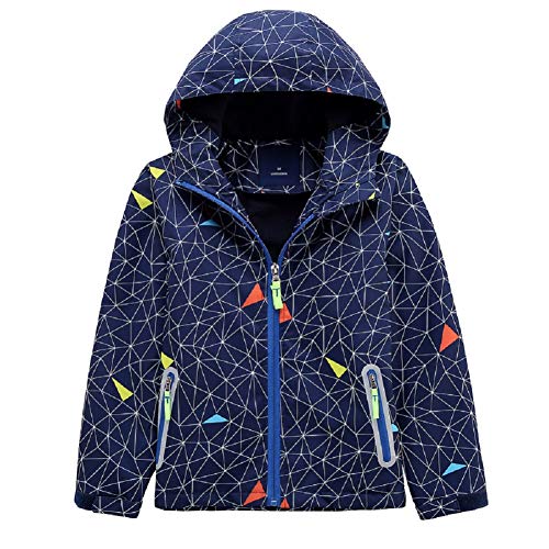 Natashas Kinder Jungen Wasserdicht Jacke Übergangsjacke Fleecefütterung Warm Atmungsaktiv Winddicht Wanderjacke Softshelljacke Outdoorjacke mit Kapuze (Dunkelblau, 110/116) von Natashas