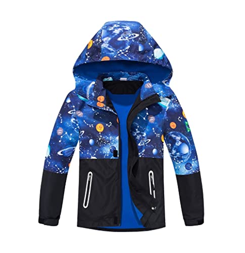 Natashas Kinder Jungen Wasserdicht Jacke Übergangsjacke Fleecefütterung Warm Atmungsaktiv Winddicht Wanderjacke Softshelljacke Outdoorjacke mit Kapuze (Grün, 116/122) von Natashas