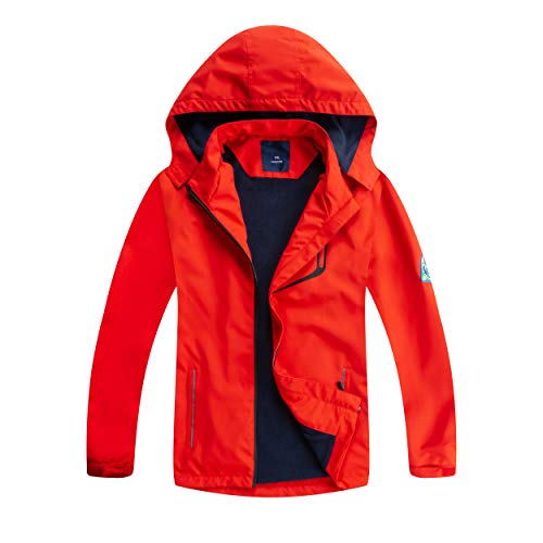 Natashas Kinder Jungen Wasserdicht Jacke Übergangsjacke Fleecefütterung Warm Atmungsaktiv Winddicht Wanderjacke Softshelljacke Outdoorjacke mit Kapuze (Rot, 110/116) von Natashas