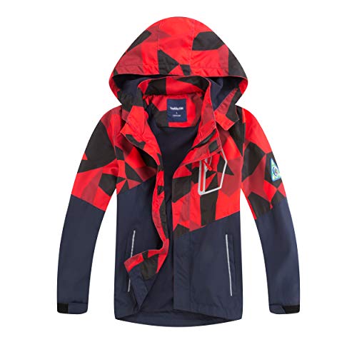 Natashas Kinder Jungen Wasserdicht Jacke Übergangsjacke Fleecefütterung Warm Atmungsaktiv Winddicht Wanderjacke Softshelljacke Outdoorjacke mit Kapuze (Rot,146/152) von Natashas