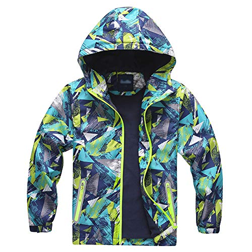 Natashas Kinder Jungn Gefütterte Regenjacke Übergangsjacke Wasserdicht Winddicht Atmungsaktiv Softshelljacke mit Kapuze (110cm) von Natashas