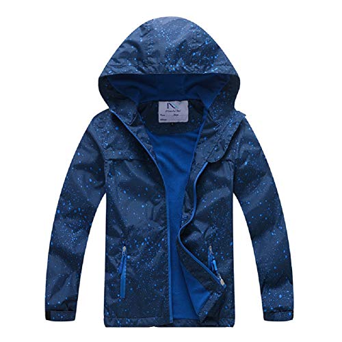 Natashas Kinder Jungn Gefütterte Regenjacke Übergangsjacke Wasserdicht Winddicht Atmungsaktiv Softshelljacke mit Kapuze (110cm) von Natashas