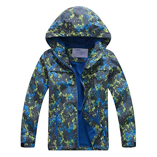 Natashas Kinder Jungn Gefütterte Regenjacke Übergangsjacke Wasserdicht Winddicht Atmungsaktiv Softshelljacke mit Kapuze (140cm) von Natashas