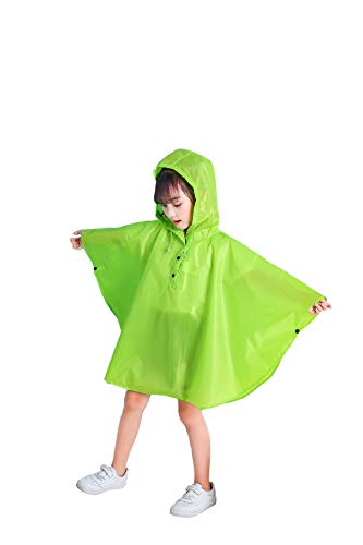 Natashas Kinder Mädchen Jungen Regenponcho Wasserdicht Regenjacke Regenmantel Softshelljacke mit Kapuze (Grün, 122/128) von Natashas