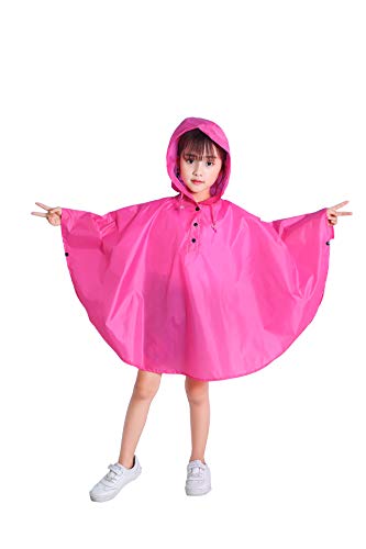 Natashas Kinder Mädchen Jungen Regenponcho Wasserdicht Regenjacke Regenmantel Softshelljacke mit Kapuze (Rot, 98/116) von Natashas