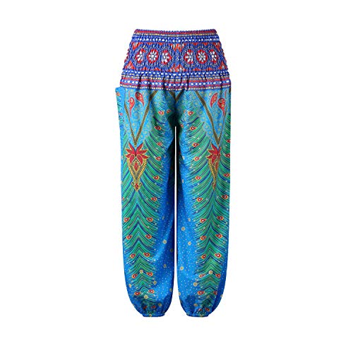 Natashas Kinder Mädchen Sommer Lang Hippie Boho Hose Blumenmuster Pumphose Haremshose Aladinhose Kinder Harem Pants Sommerhosen mit Taschen Gr.98-140 (Blau, 116-128) von Natashas