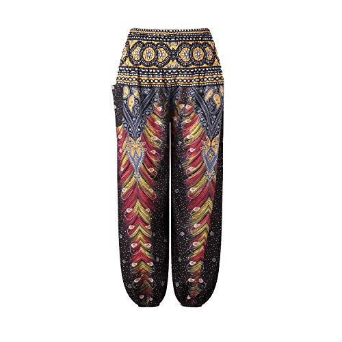 Natashas Kinder Mädchen Sommer Lang Hippie Boho Hose Blumenmuster Pumphose Haremshose Aladinhose Kinder Harem Pants Sommerhosen mit Taschen Gr.98-140 (Schwarz, 116-128) von Natashas