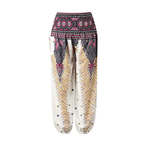 Natashas Kinder Mädchen Sommer Lang Hippie Boho Hose Blumenmuster Pumphose Haremshose Aladinhose Kinder Harem Pants Sommerhosen mit Taschen Gr.98-140 (Weiß, 116-128) von Natashas