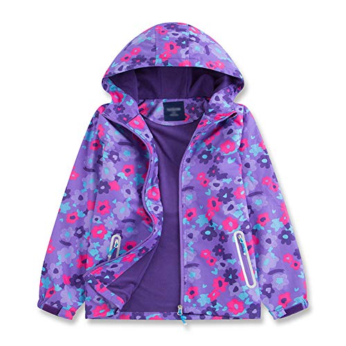 Natashas Kinder Mädchen Wasserdicht Gefütterte Jacke Regenjacke Übergangsjacke Wasserdicht Winddicht Atmungsaktiv Softshelljacke Outdoorjacke mit Kapuze (Lila, 130cm) von Natashas