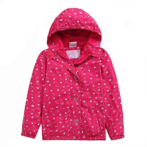 Natashas Kinder Mädchen Wasserdicht Jacke Gefütterte Regenjacke Übergangsjacke Wasserdicht Herz Druck Winddicht Atmungsaktiv Softshelljacke mit Kapuze (110/116) von Natashas