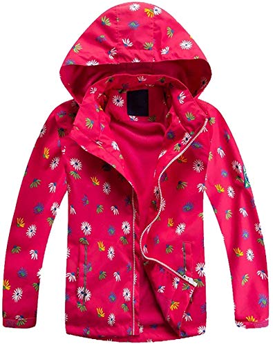 Natashas Kinder Mädchen Wasserdicht Jacke Übergangsjacke Fleecefütterung Warm Atmungsaktiv Winddicht Regenjacken Wanderjacke Softshelljacke Outdoorjacke mit Kapuze (Rose, 134/140) von Natashas