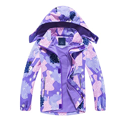 Natashas Kinder Mädchen Wasserdicht Jacke Übergangsjacke Fleecefütterung Warm Atmungsaktiv Winddicht Wanderjacke Outdoorjacke mit Kapuze (Lila, 134/140) von Natashas