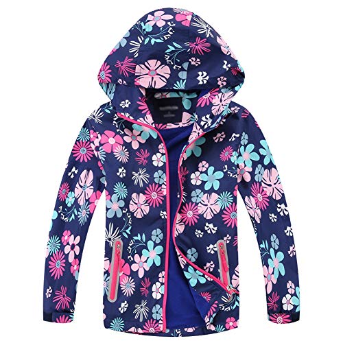 Natashas Kinder Mädchen Wasserdicht Jacke Übergangsjacke Fleecefütterung Warm Atmungsaktiv Winddicht Wanderjacke Softshelljacke Outdoorjacke mit Kapuze (120) von Natashas