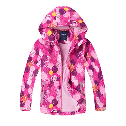 Natashas Kinder Mädchen Wasserdicht Jacke Übergangsjacke Fleecefütterung Warm Atmungsaktiv Winddicht Wanderjacke Softshelljacke Outdoorjacke mit Kapuze (130) von Natashas