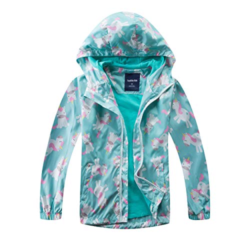 Natashas Kinder Mädchen Wasserdicht Jacke Übergangsjacke Warm Atmungsaktiv Winddicht Wanderjacke Einhorn Softshelljacke Outdoorjacke mit Kapuze (Hellblau, 110/116) von Natashas