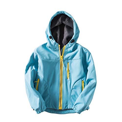 Natashas Kinder Skianzug Jungen Softshelljacke Mädchen Wasserdicht Jacke Übergangsjacke Fleecefütterung Warm Atmungsaktiv Winddicht Wanderjacke Outdoorjacke mit Kapuze (Hellblau, 122/128) von Natashas