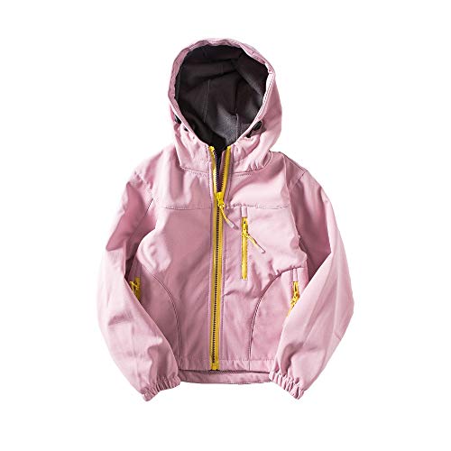 Natashas Kinder Skianzug Jungen Softshelljacke Mädchen Wasserdicht Jacke Übergangsjacke Fleecefütterung Warm Atmungsaktiv Winddicht Wanderjacke Outdoorjacke mit Kapuze (Rosa, 110/116) von Natashas