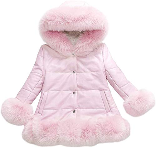 Natashas Kinder Winter Mantel Winterjacke Mädchen Pelzmantel Kunstpelz Mantel Gefälschter Pelz Kinderjacke Parka Outerwear Jacke Kapuze Steppjacke warm Winddicht (Rosa, 134-140) von Natashas