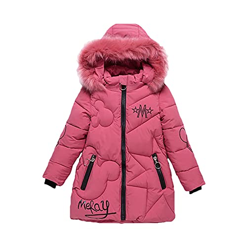 Natashas Mädchen Langer Mantel Winterjacke mit mit Abnehmenbarer Fellkapuze Jacke Warm Baumwolljacke（Rosa, 122-128） von Natashas