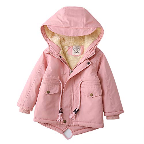 Natashas Mädchen Outdoorjacke Mit Kapuze Mit Pelz Oberbekleidung Warme Kinderjacke Parka Mantel Winterjacke Kleidung Niedlich Warm Winterbekleidung Reißverschluss Plüsch Mit Hut (Rosa, 80-86) von Natashas