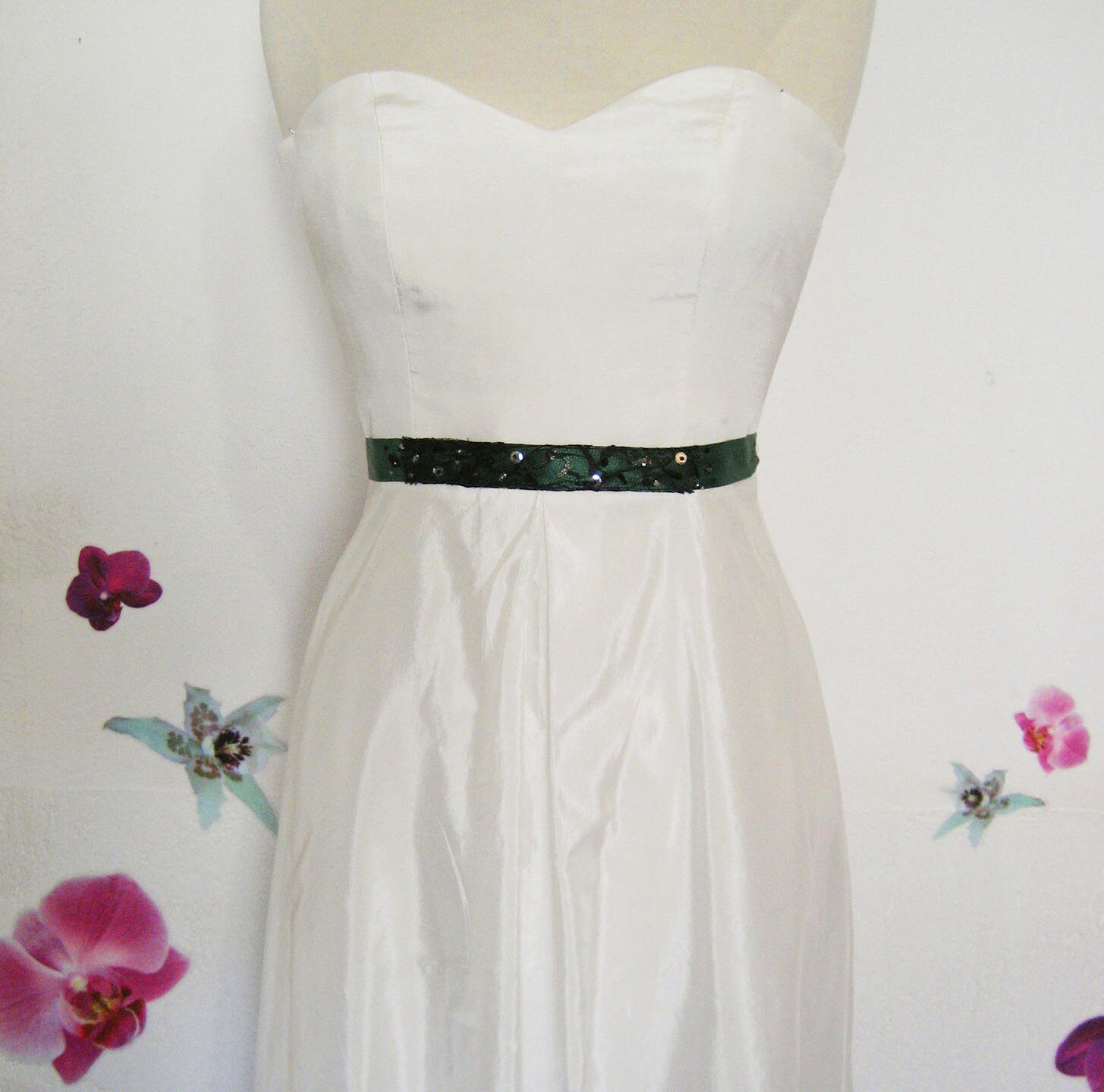 Abstand 50 % Rabatt Riemen Oder Kette Stirnband Haar | Stirnband Grüne Satin, Spitze Schwarz, Schwarz Und Silber Perlen von NathalieLCouture