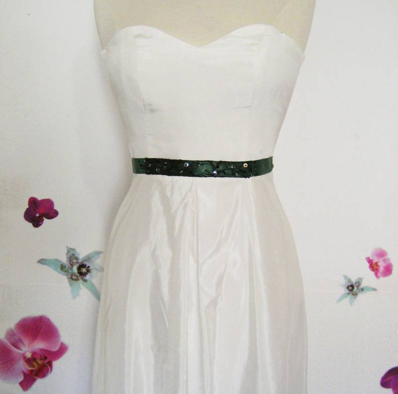 Abstand 50 % Rabatt Riemen Oder Kette Stirnband Haar | Stirnband Grüne Satin, Spitze Schwarz, Schwarz Und Silber Perlen von NathalieLCouture