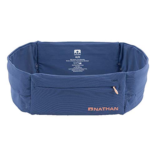 Nathan Laufgürtel – The Zipster Lite Hüfttasche mit 2 Reißverschlüssen Bounce Free Pouch/Lightweight/Runners Fanny Pack passt auf alle iPhones, Android, Samsung für Damen und Herren (Marineblau, L) von Nathan