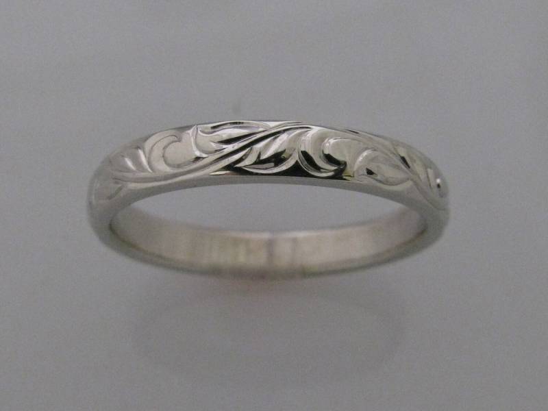 4mm Breites Handgraviertes 14K Palladium/Weißgoldband von NathanJewelers