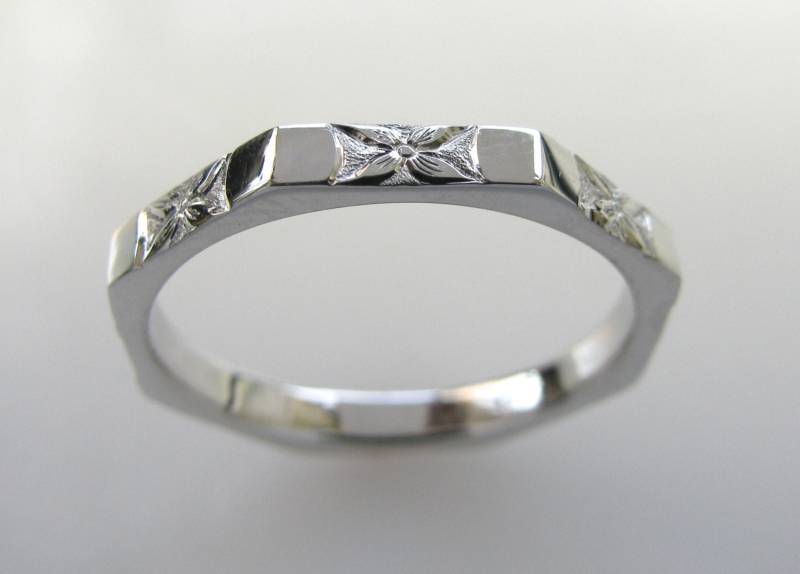 Handgravierte Orangen Blüte Band Für Hochzeit Oder Jubiläum von NathanJewelers