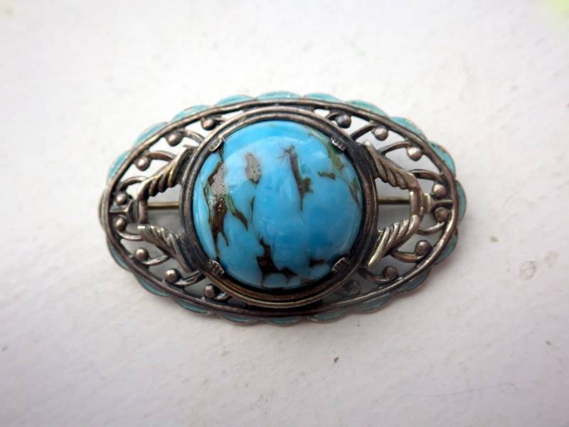 Deco-sterling Silber Emaille Brosche - 1920Er Markiert von NatinNYC