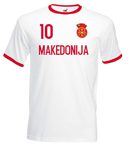 Nation Mazedonien Ringer T-Shirt Trikot Wappen NO. 10 W-R (S) von Nation