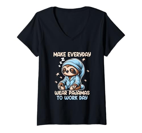 Damen National Everyday Wear Pyjama to Work Day Lazy Sloth Humor T-Shirt mit V-Ausschnitt von National Everyday Wear To Work Day Lazy 0