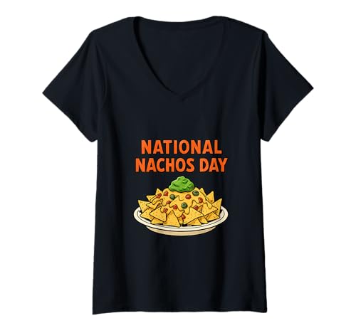 Damen Nationaler Nachos-Tag T-Shirt mit V-Ausschnitt von National Nachos Day Store