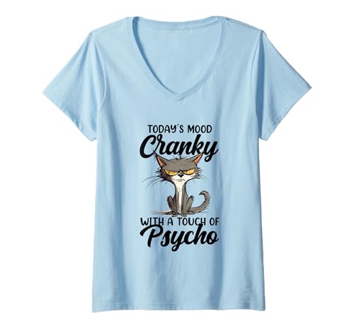 Damen Die heutige Stimmung ist launisch mit einem Hauch von Psycho T-Shirt mit V-Ausschnitt Damen Die heutige Stimmung ist launisch mit einem Hauch von Psycho T-Shirt mit V-Ausschnitt von National Sarcastic Awareness Month