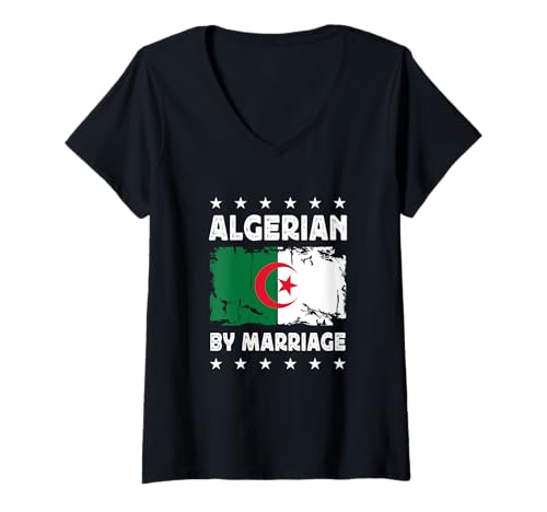 Damen Algerian by Marriage Algerian Wife Husband Algeria Flag T-Shirt mit V-Ausschnitt Damen Algerian by Marriage Algerian Wife Husband Algeria Flag T-Shirt mit V-Ausschnitt von Nations Spouses Novelty Designs ...