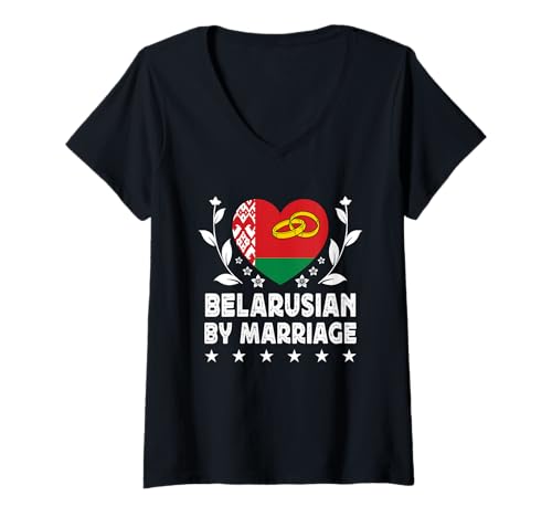 Damen Belarusian by Marriage Belarusian Wife Husband Belarus Flag T-Shirt mit V-Ausschnitt Damen Belarusian by Marriage Belarusian Wife Husband Belarus Flag T-Shirt mit V-Ausschnitt von Nations Spouses Novelty Designs ...