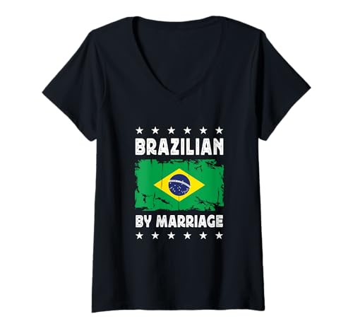 Damen Brazilian by Marriage Brazilian Wife Husband Brazil Flag T-Shirt mit V-Ausschnitt von Nations Spouses Novelty Designs ...