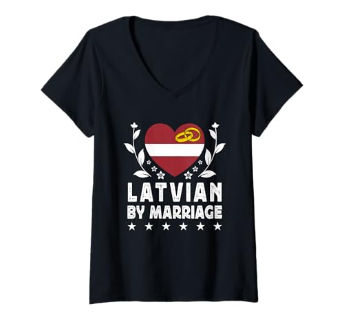 Damen Latvian by Marriage Latvian Wife Husband Latvia Flag T-Shirt mit V-Ausschnitt Damen Latvian by Marriage Latvian Wife Husband Latvia Flag T-Shirt mit V-Ausschnitt von Nations Spouses Novelty Designs ...