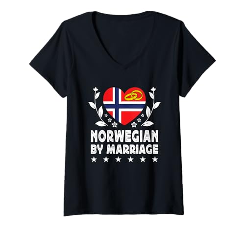 Damen Norwegian by Marriage Norwegian Wife Husband Norway Flag T-Shirt mit V-Ausschnitt von Nations Spouses Novelty Designs ...