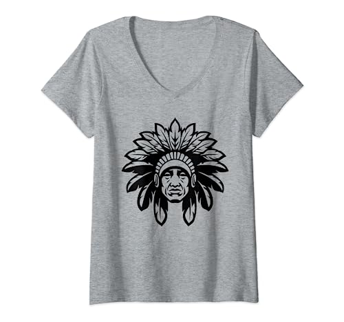 Damen Indianer Indigenous T-Shirt mit V-Ausschnitt von Native American Clothing