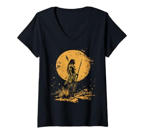 Damen Indianerhäuptling Indianer Mond Indianer Stolz T-Shirt mit V-Ausschnitt von Native American Indigenous People Warbonnet