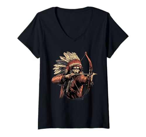 Damen Indianerstamm Indianerstolz Indianerhäuptling Bogen Pfeil T-Shirt mit V-Ausschnitt von Native American Indigenous People Warbonnet